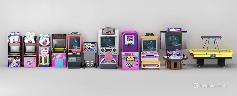 Colorful Retro Arcade Gaming Machines As Popular Entertainment Electronics With Diverse Designs 3d model 