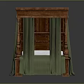 Vintage Wooden Four Poster Bed With Green Drapes And Classic Design