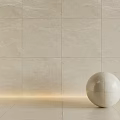 Beige Tile Floor Interior With Matching Wall And White Sphere Under Soft Lighting