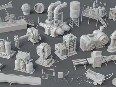Industrial Equipment With Various Mechanical Components Pumps Tanks Conveyors And Machinery Parts 3d model