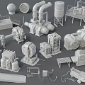 Industrial Equipment With Various Mechanical Components Pumps Tanks Conveyors And Machinery Parts