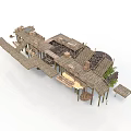 Rustic Elevated Wooden Structures With Platforms Walkways And Architectural Design