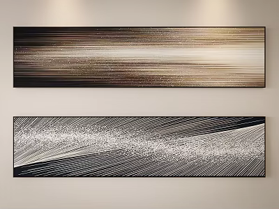 Modern Abstract Paintings With Gold Black White Lines And Textured Wall Art 3d model