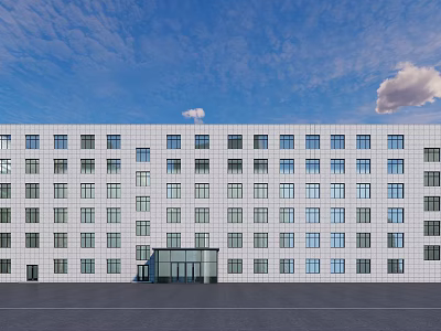 Modern White Office Building Exterior With Large Windows Glass Entrance And Blue Sky 3d model