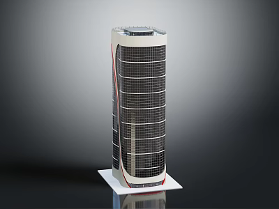 Sleek Modern High Rise Building Featuring Glass Facade And Red Accent Lines 3d model