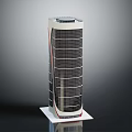 Sleek Modern High Rise Building Featuring Glass Facade And Red Accent Lines