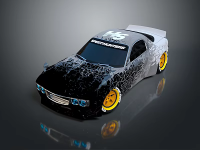 Speedmasters Race Car With Number 45 Cracked Body Design And Yellow Rims 3d model