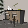 Modern Bar Counter With Window Blinds Coffee Machine Plant Green Apples Wooden Slats And Stools
