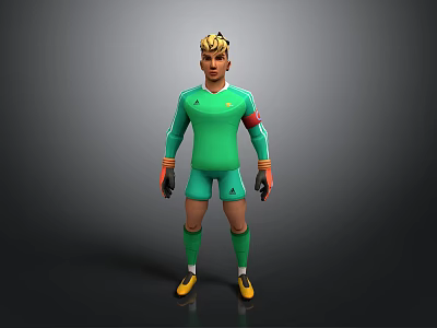 Game Movie Character In Green Goalkeeper Uniform With Blonde Hair And Captain Armband 3d model