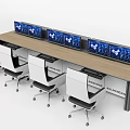 Modern Office Desk With Multiple Data Display Monitors And Ergonomic Chairs 3d model