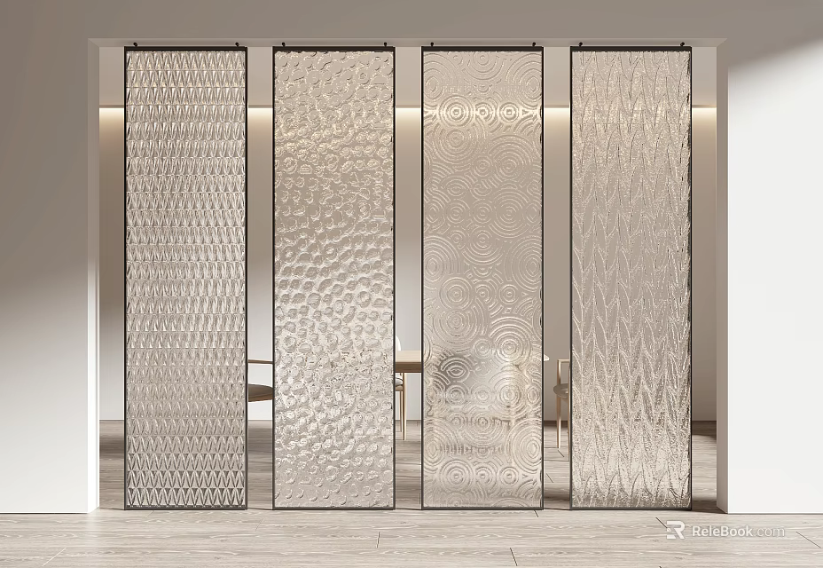 Modern Textured Glass Room Dividers With Various Patterns For Interior Partition Design 3d model