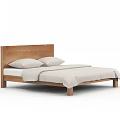 Simple Wooden Double Bed With Two Pillows And Light Colored Bed Sheet 3d model