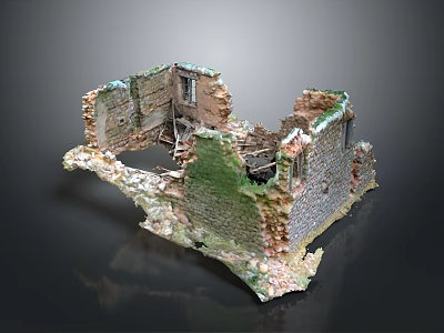 Ancient Ruined Structure With Broken Brick Walls And Green Mossy Surfaces 3d model