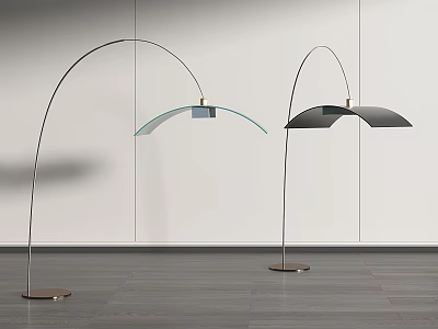 Modern Arched Floor Lamps With Transparent And Dark Shades Round Base In Minimalist Room 3d model
