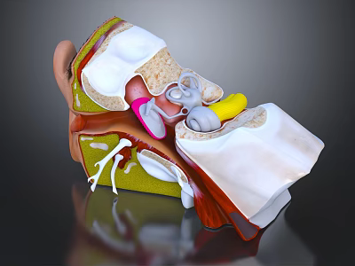 3D Ear Anatomical Illustration Showing Detailed Internal Structure And Medical Components For Education 3d model