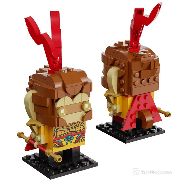 Building Blocks Monkey Character Figure With Red Decorations And Base Stand 3d model 
