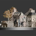 Cozy Detached Villa with Autumn Orange Trees Stone Steps Chimneys and Outdoor Seating