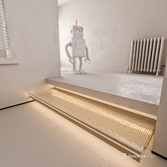 White Wall Interior with White Robot Radiator and Lighted Step Design 3d model