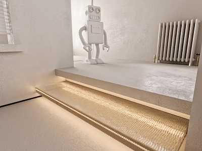 White Wall Interior with White Robot Radiator and Lighted Step Design 3d model