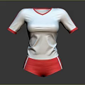 White Short Sleeve Top With Red Neckline Cuffs And Red Shorts Outfit
