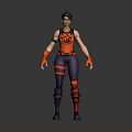 3D Rendered Female Gaming Character In Red Purple Outfit With Wrist Guards And Knee Pads