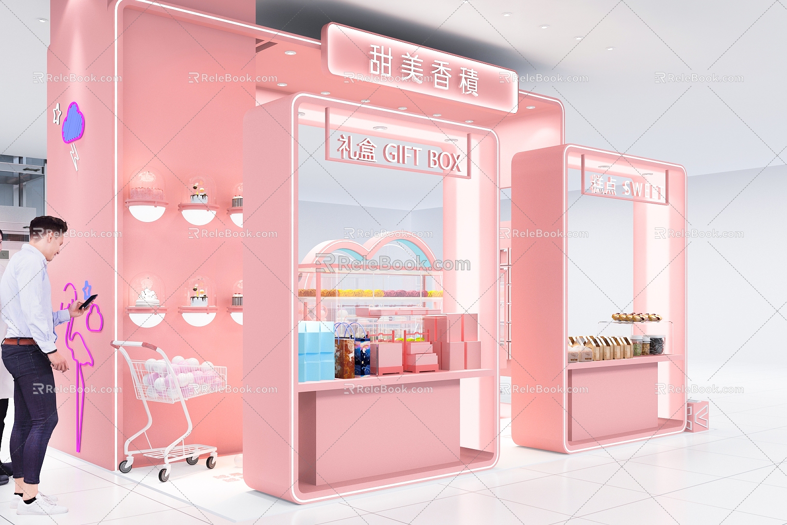 Cake Bread Baking Milk Tea Shop Coffee Bar Pink 3d model