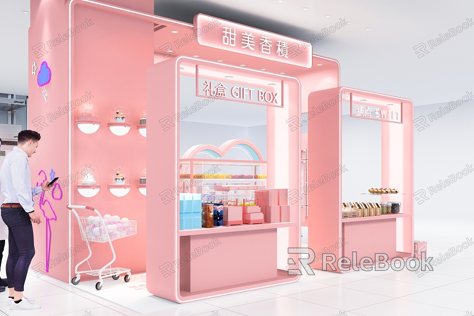 Cake Bread Baking Milk Tea Shop Coffee Bar Pink model