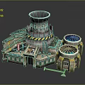 Industrial Facility Model Featuring Tower Structure Domed Buildings Unit 15 And Metal Pipes