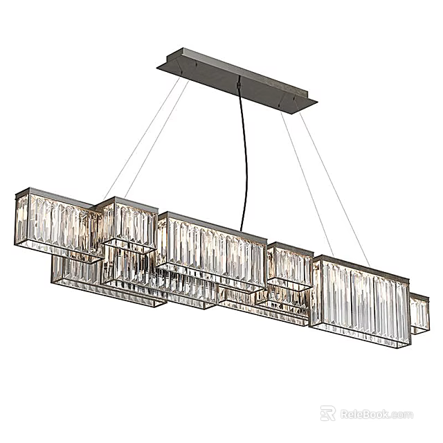 Elegant Modern Crystal Chandelier With Hanging Rectangular Crystal Panels For Interior Design 3d model