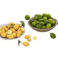 Fresh Lemons on White Plate and Limes in Wooden Bowl with Scattered Fruits