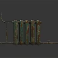 Old Rusty Green Radiator With Multiple Fins Metal Pipes And Valve