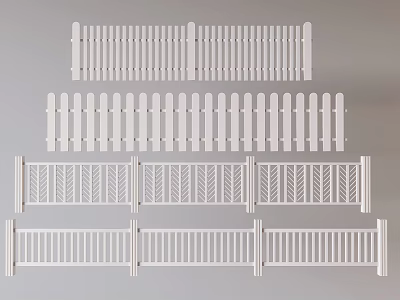 White Decorative Fences With Various Designs For Garden And Outdoor Use 3d model