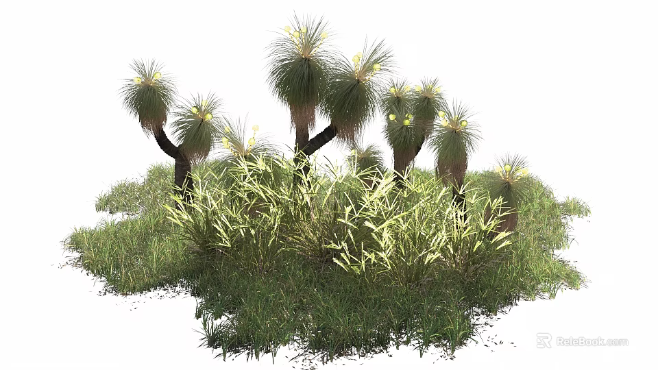 Colorful Flowers And Plants Featuring Tall Yellow Blossoms Lush Green Leaves And Herbs 3d model 