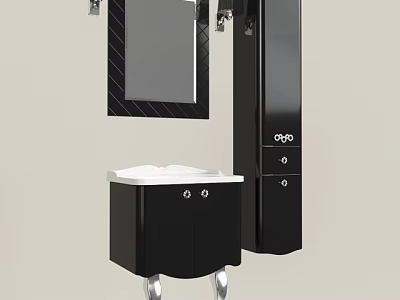 Modern Black Washbasin Vanity With Mirror Cabinet And Sleek Design 3d model
