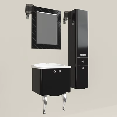 Modern Black Washbasin Vanity With Mirror Cabinet And Sleek Design 3d model