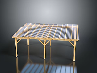Wooden Pergola With Slatted Roof And Light Colored Support Legs Outdoor Structure Design 3d model