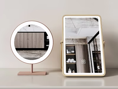 Modern Bathroom Washbasin with Round Lighted Mirror and Square Vanity Mirror 3d model