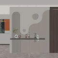 Modern Entryway Hallway with Curved Wall LED Strip Lighting and Decorative Figurines on Floating Shelf