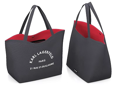Stylish Karl Lagerfeld Paris Tote Bag with Black Exterior Red Lining and Branded Text 3d model