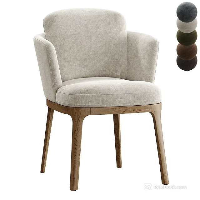 Modern Light Gray Upholstered Dining Chair With Wooden Legs And Armrests 3d model 