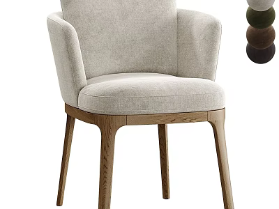 Modern Light Gray Upholstered Dining Chair With Wooden Legs And Armrests 3d model