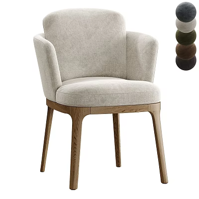 Modern Light Gray Upholstered Dining Chair With Wooden Legs And Armrests 3d model