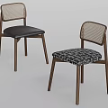 Modern Wooden Dining Chairs With Rattan Backrest Leather And Patterned Fabric Seats 3d model