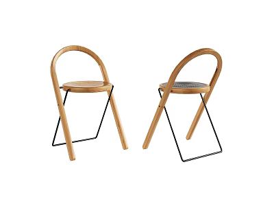 Stylish Leisure Chairs With Wooden Armrests Black Metal Frames And Wooden Woven Seats 3d model