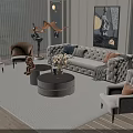 Elegant Tufted Sofa and Coffee Table Set With Accent Chairs Textured Rug and Floral Decor