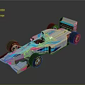 Racing Car in Blue and Pink with Sleek Design Rear Wing and Black Tires