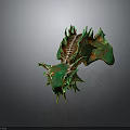 Fantasy Dragon Character With Green Red Spikes Scales And Curved Body Design