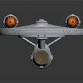 Detailed Spaceship Model With Disc Shaped Hull And Twin Orange Thrusters