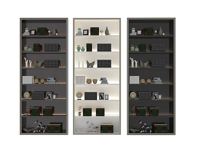 Sleek Modern Bookcases With Multiple Shelves Displaying Books Decorative Items And Photo Frames 3d model