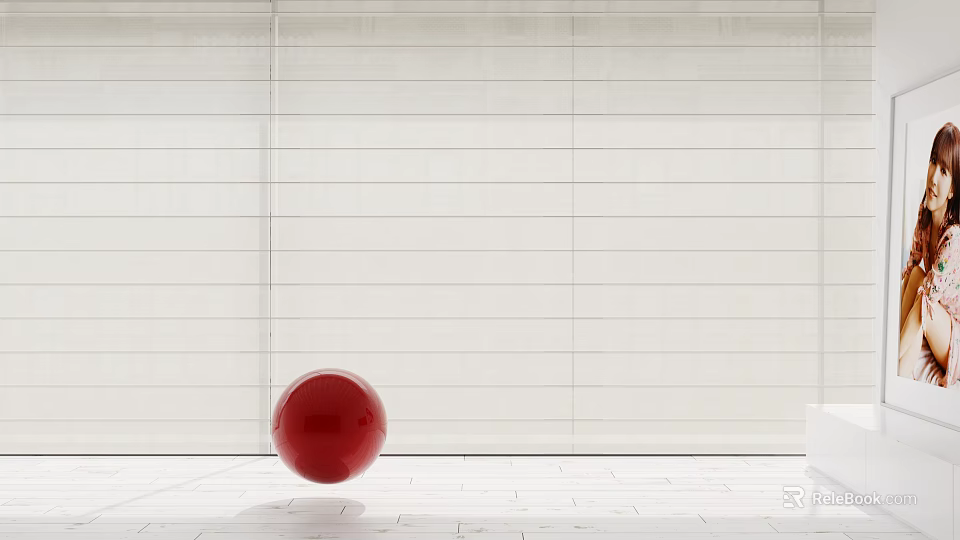 White Vertical Blinds Interior Design With Red Ball Decoration In Front 3d model 